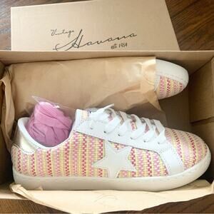 Vintage Havana Pink Tweed Stripe Logo Star Sneakers White Shoes NEW IN BOX 7.5